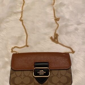 Coach Morgan Crossbody Signature Brown and Black with Gold Chain Strap